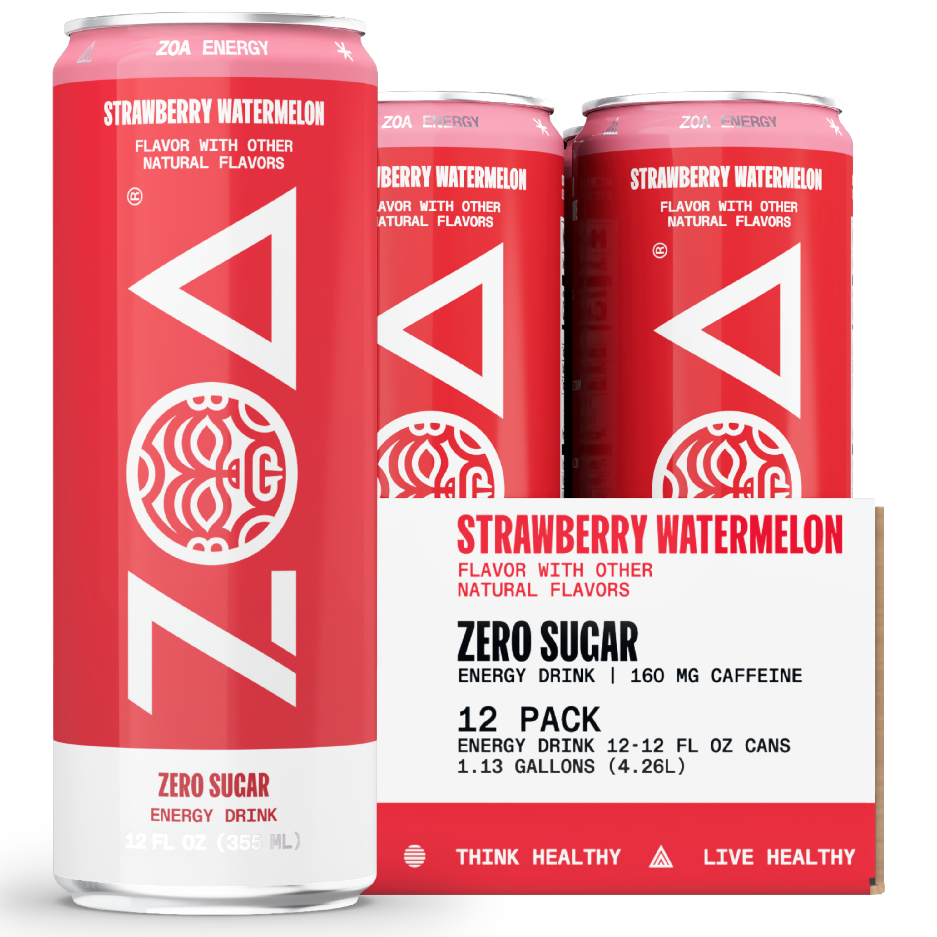 ZOA Strawberry Watermelon Energy Drink 12 Ounce