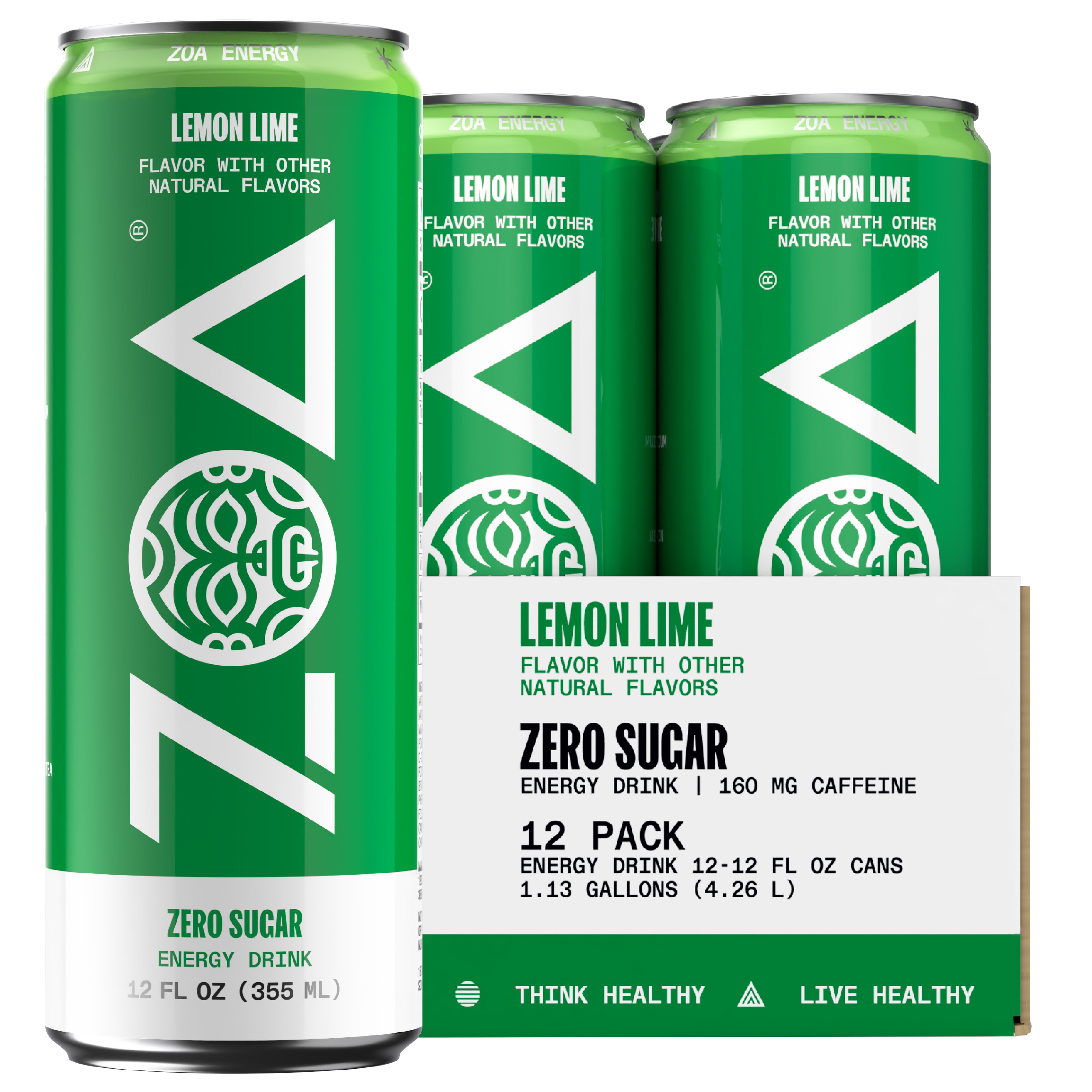 ZOA Lemon Lime 12oz Sugar Free Energy Drink - 12 pack