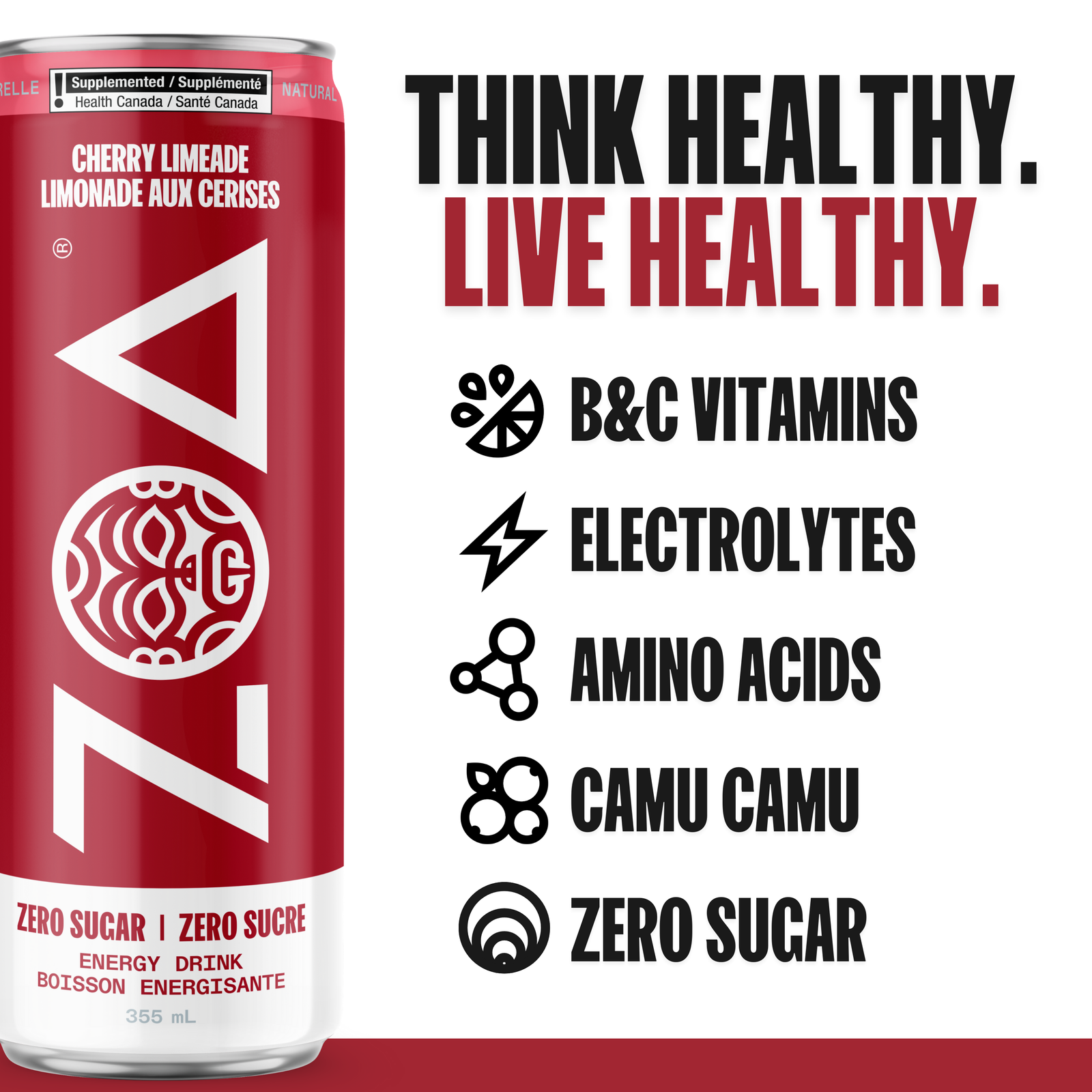 ZOA Sugar Free Energy Drink Cherry Limeade 12oz (12 pack)