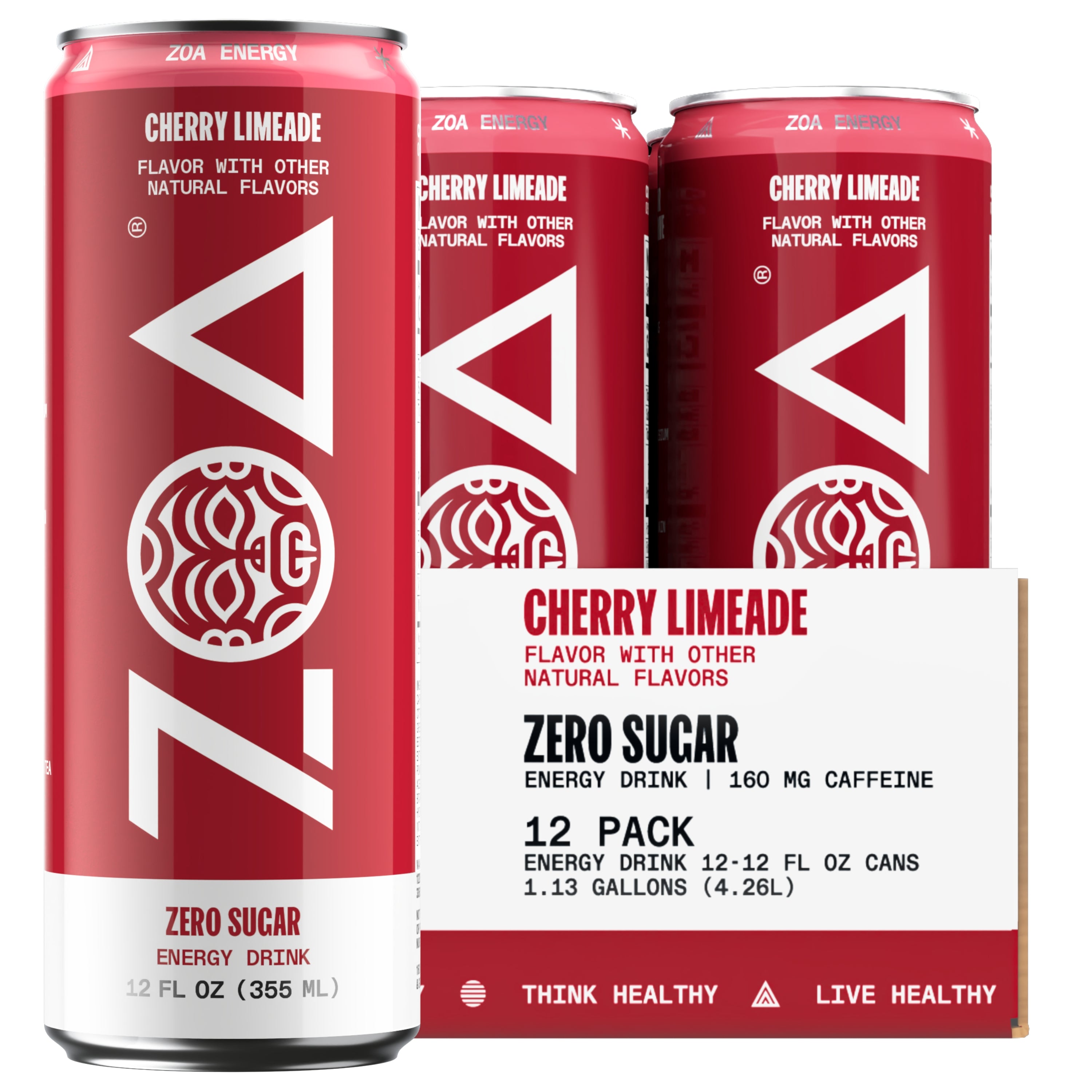 ZOA Cherry Limeade 12oz Sugar Free Energy Drink - 12 pack