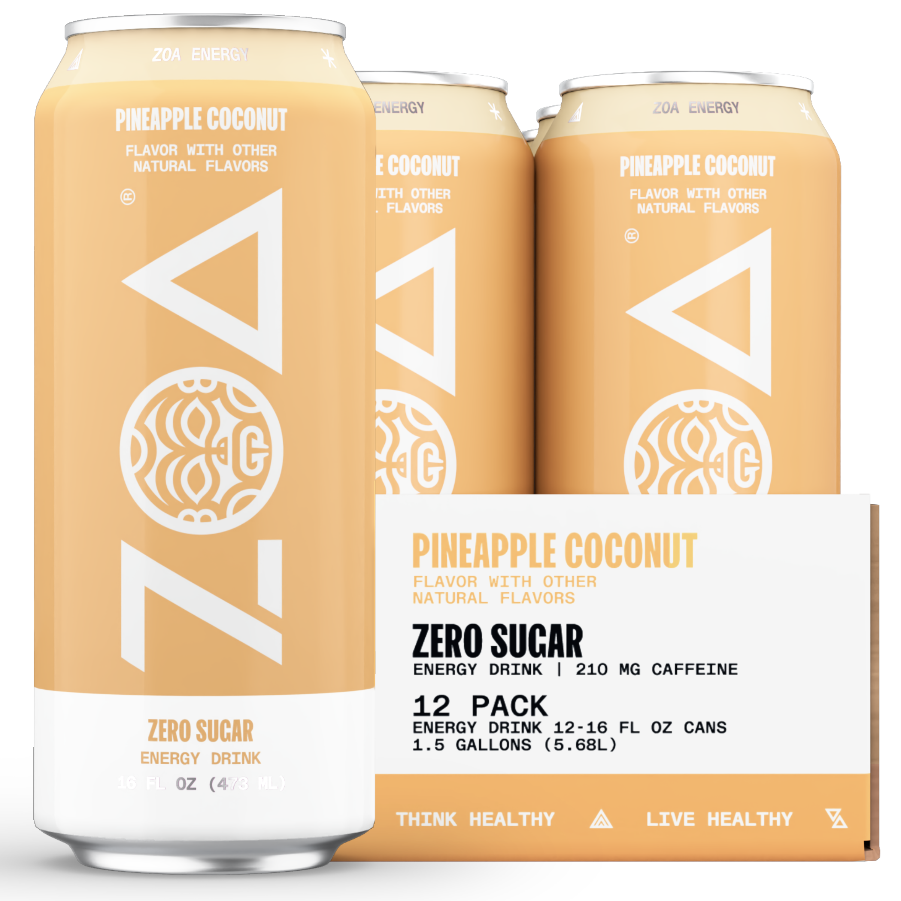 ZOA Pineapple Coconut Energy Drink 16 Ounce
