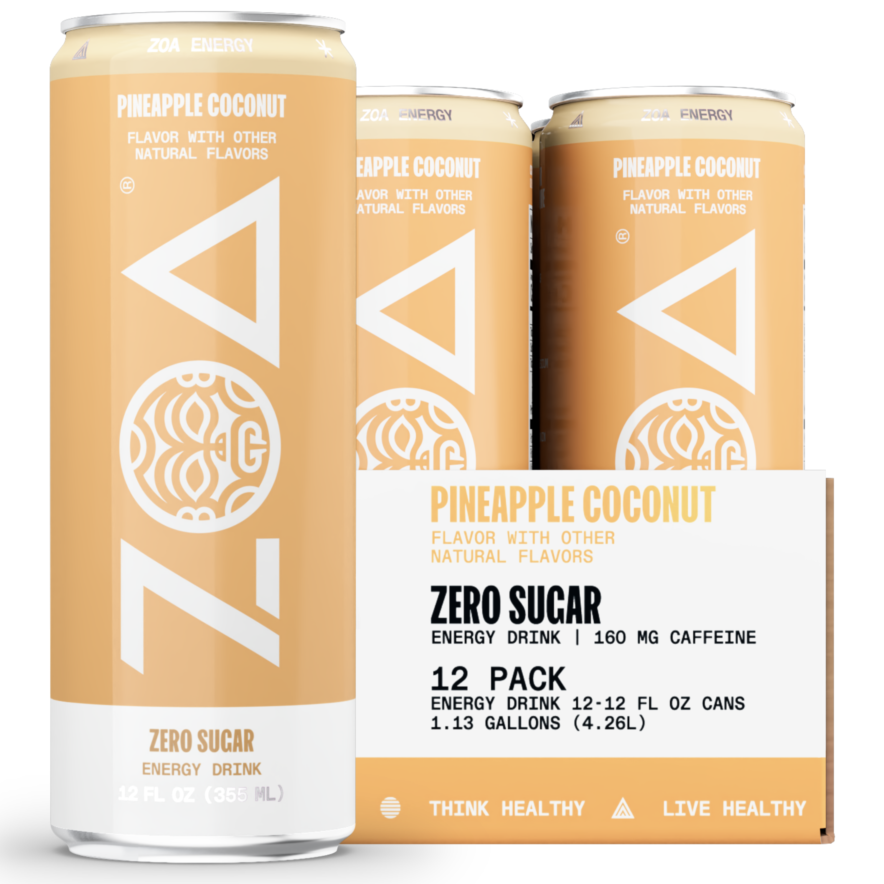 ZOA Pineapple Coconut Energy Drink 12 Ounce