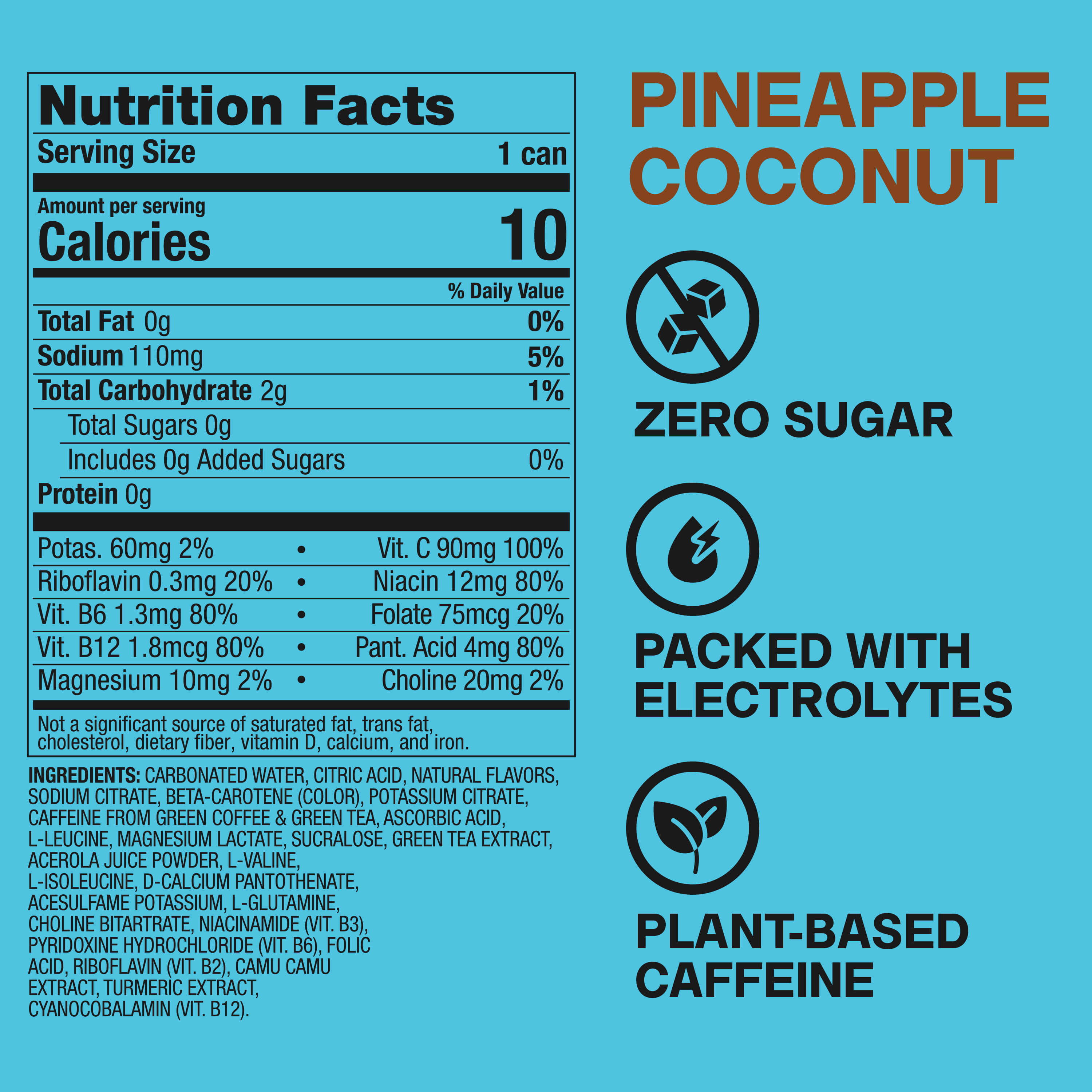 ZOA Pineapple Coconut Sugar Free Energy Drink - 12OZ