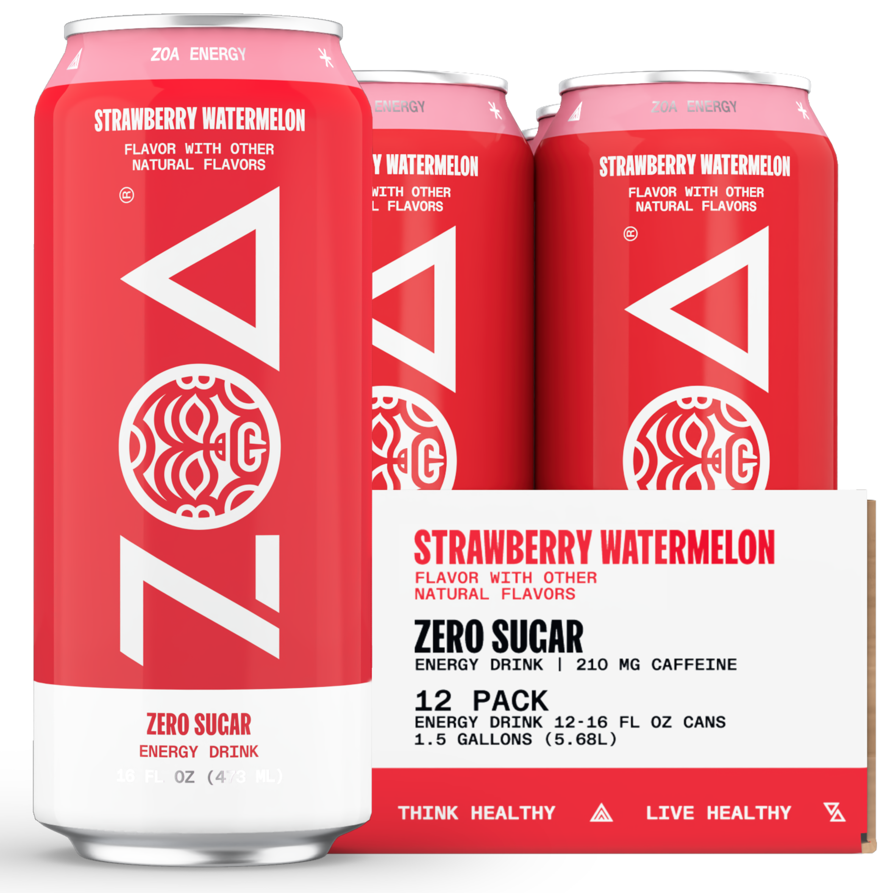 ZOA Strawberry Watermelon Energy Drink 16 Ounce